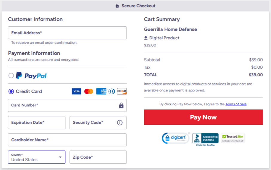 Guerrilla Home Defense Checkout